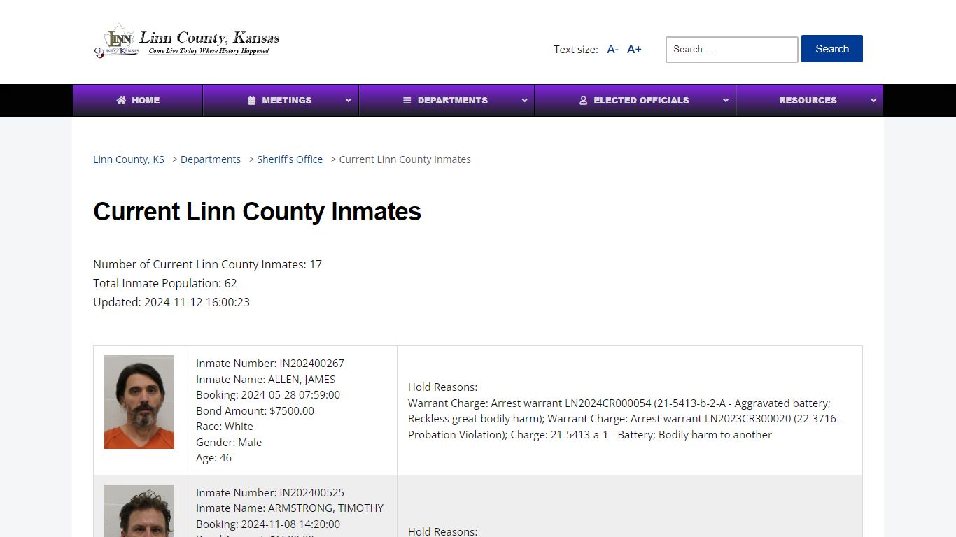 Current Linn County Inmates - Linn County, KS