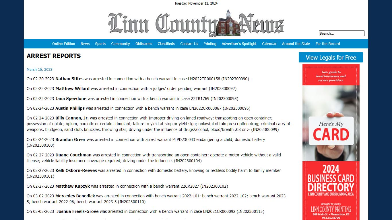 ARREST REPORTS - The Linn County News